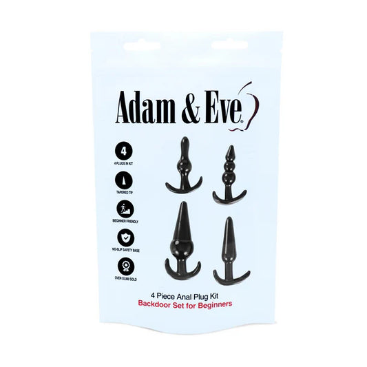 Adam and Eve 4 piece anal plug kit beginner training set multiple sizes black TPE plugs