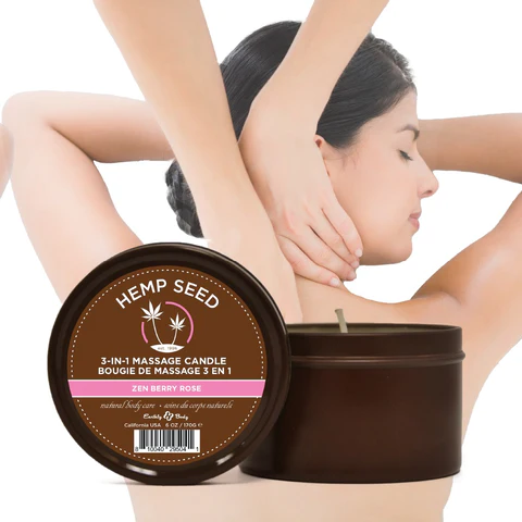 Zen Berry Rose 3-in-1 hemp massage candle in glass jar