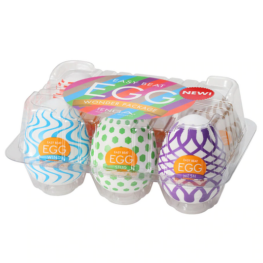 Tenga Egg Wonder Variety 6 Pack – Six disposable elastomer strokers with unique textures and lotion samples