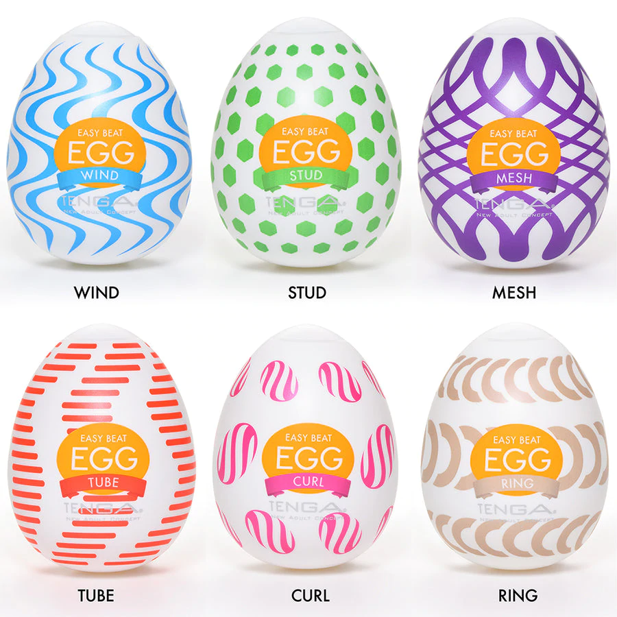 Tenga Egg Wonder Variety 6 Pack – Six disposable elastomer strokers with unique textures and lotion samples