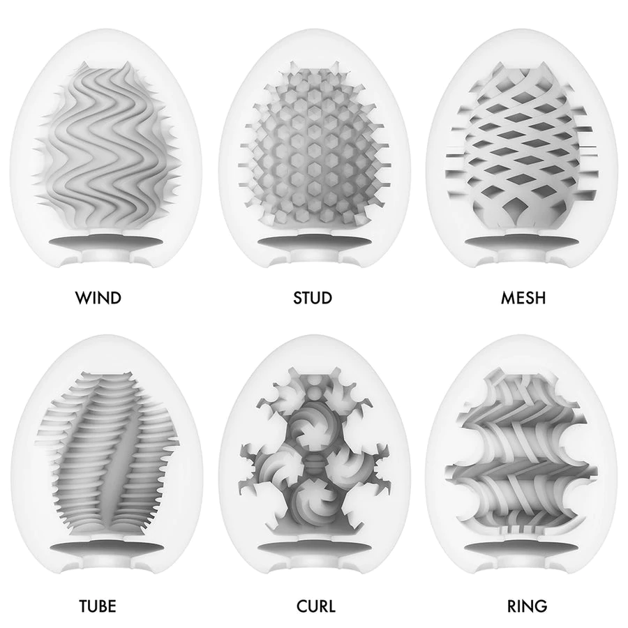 Tenga Egg Wonder Variety 6 Pack – Six disposable elastomer strokers with unique textures and lotion samples