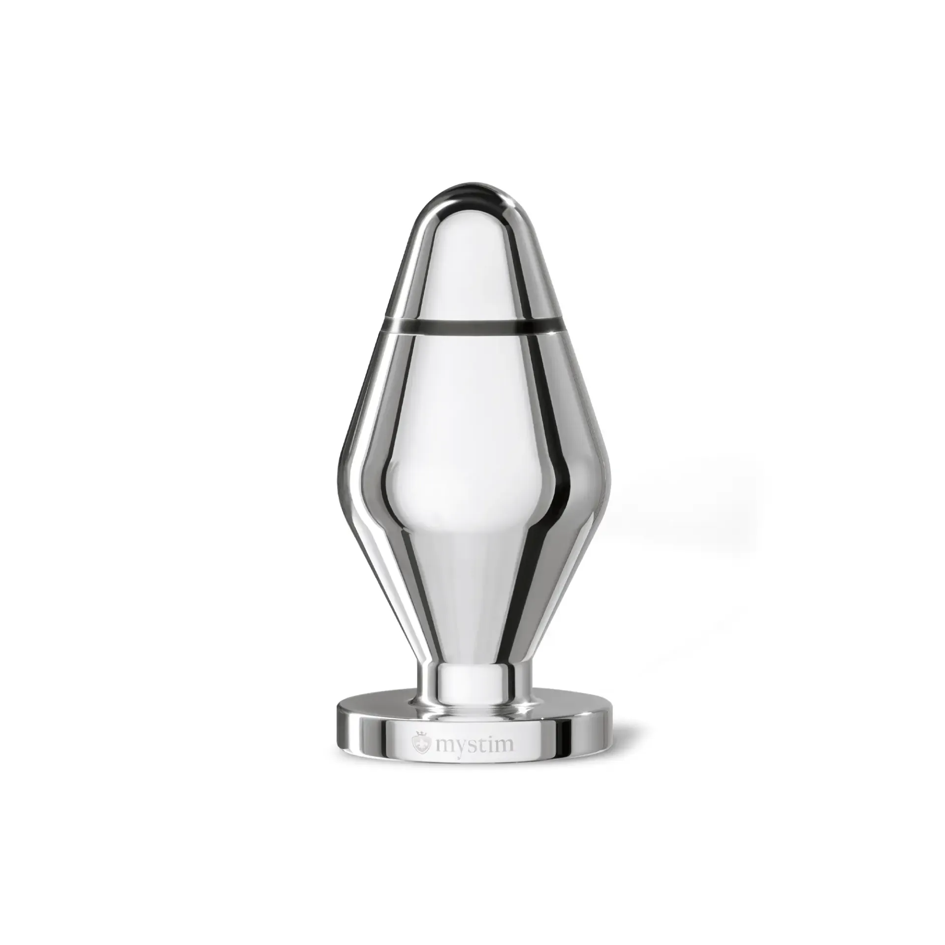 Mystim John Butt Plug Size L in polished aluminum finish, E-Stim compatible anal toy