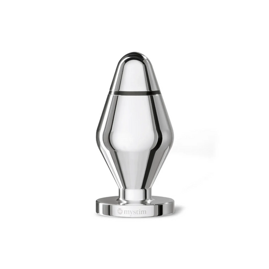 Mystim John Butt Plug Size L in polished aluminum finish, E-Stim compatible anal toy