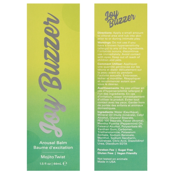 Jelique Joy Buzzer Clitoral Arousal Balm – Mojito Twist - 1.5oz / 44mL