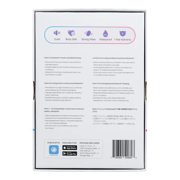 Lovense Hush 2 - 1.5" Bluetooth Vibrating Butt Plug - Black