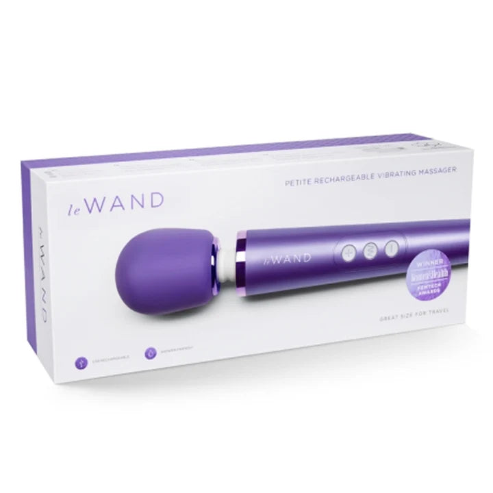 Le Wand petite rechargeable vibrating massager packaging on a white background