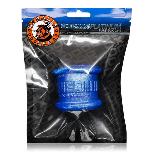 Oxballs Neo Tall Blueballs Metallic – 2-Inch Platinum Silicone Ballstretcher with Sleek Industrial Design