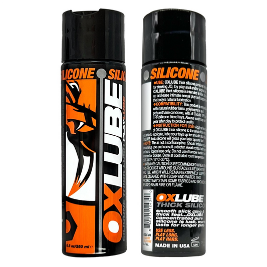 Oxballs Oxlube Silicone Playlube – thick 4.4oz and 8.5oz silicone-based lubricant in bold black bottles for intense play