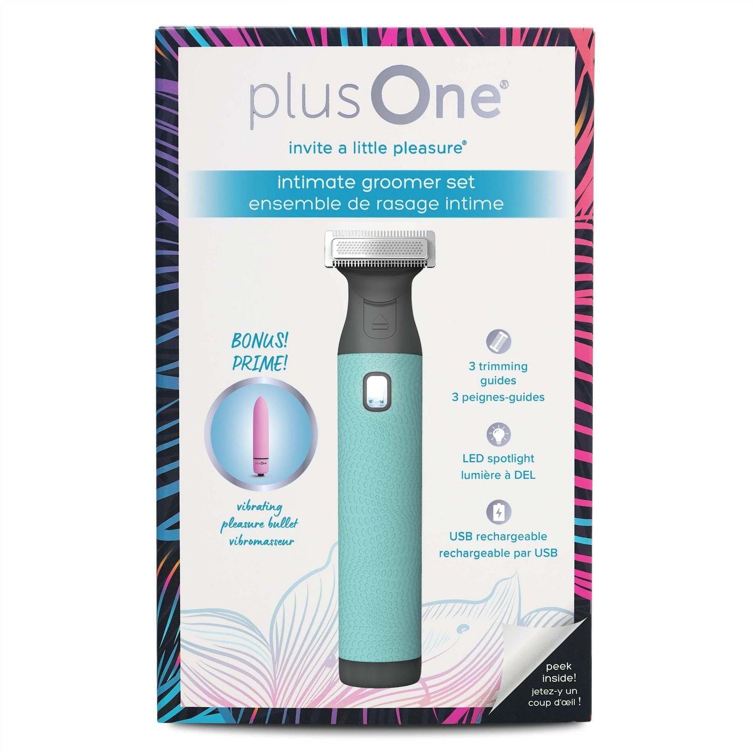 plusOne intimate groomer with pivoting blade and LED light