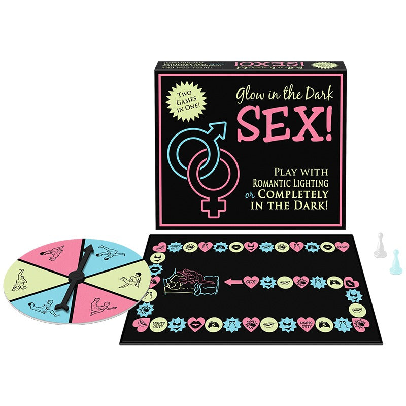 Kheper Glow-in-the-Dark SEX! Game with spinner, glowing board, and couples markers for romantic or lights-out play
