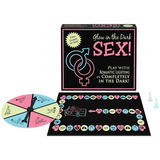 Kheper Glow-in-the-Dark SEX! Game with spinner, glowing board, and couples markers for romantic or lights-out play