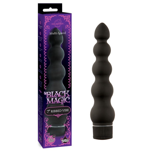 Doc Johnson Black Magic 7-Inch Ribbed Vibe – Velvet Multi-Speed Waterproof Vibrator