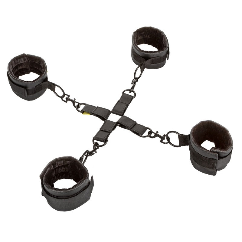 Black handcuffs on a white background