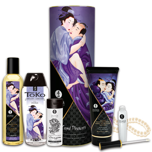 Shunga Carnal Pleasures Collection full set with erotic massage oil and gloss
