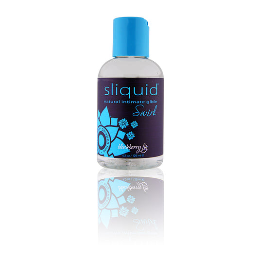 Bottle of Sliquid Naturals Swirl personal lubricant with a blackberry flavor theme on the label.