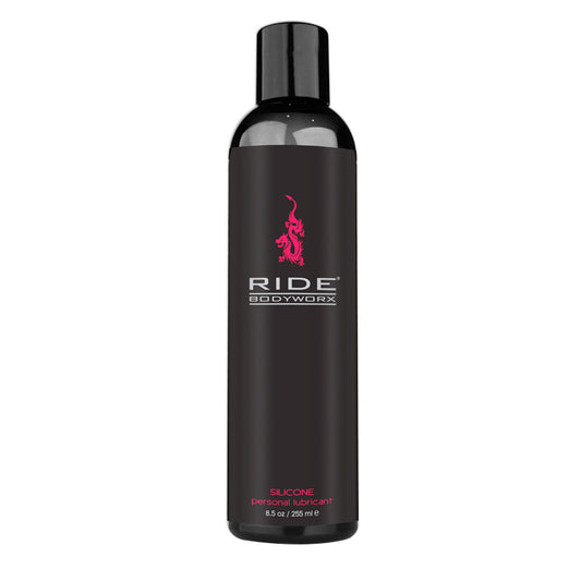 Black bottle of Ride Bodyworx product on a white background