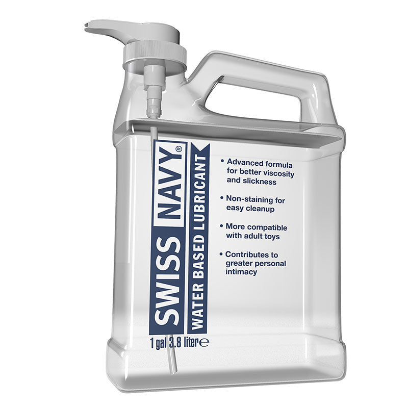 Swiss Navy Water Based Lube – clear, silky personal lubricant in pump bottle, compatible with toys and condoms | PurpleNight.ca