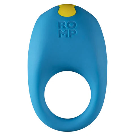 ROMP Juke Vibrating Penis Ring in blue with flexible silicone design