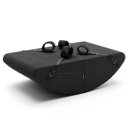 Liberator Scoop Rocker Valkyrie Edition – black microvelvet rocking sex cushion with loop fabric and D-ring connectors
