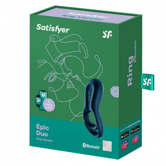 Satisfyer Epic Duo vibrating cock ring with dual loops and clitoral stimulator