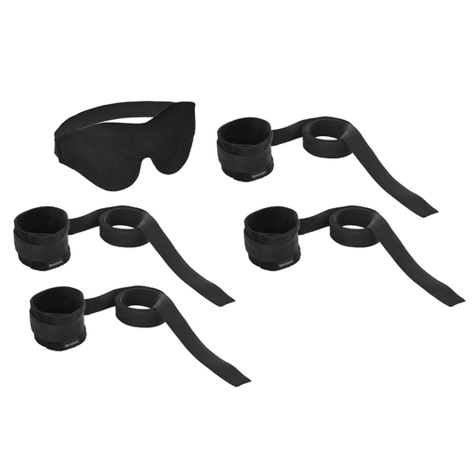 Sportsheets Beginner's Bondage Fantasy Kit with adjustable cuffs and soft blindfold – ideal for couples exploring light bondage