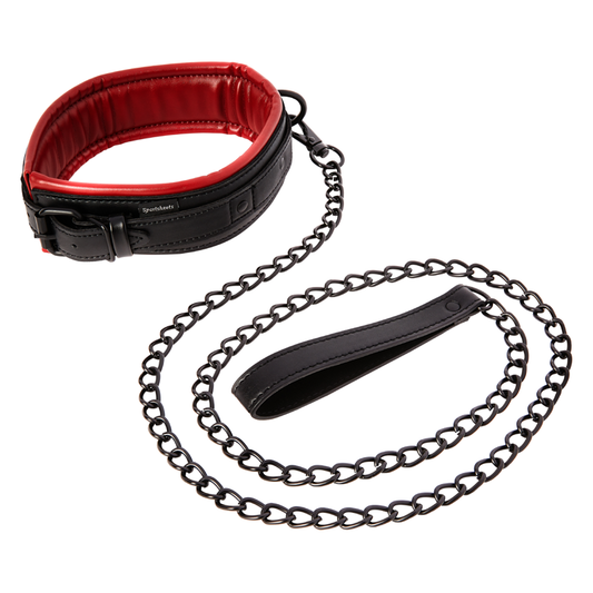 Sportsheets Saffron Leash & Collar in Black and Scarlet Vegan Leather