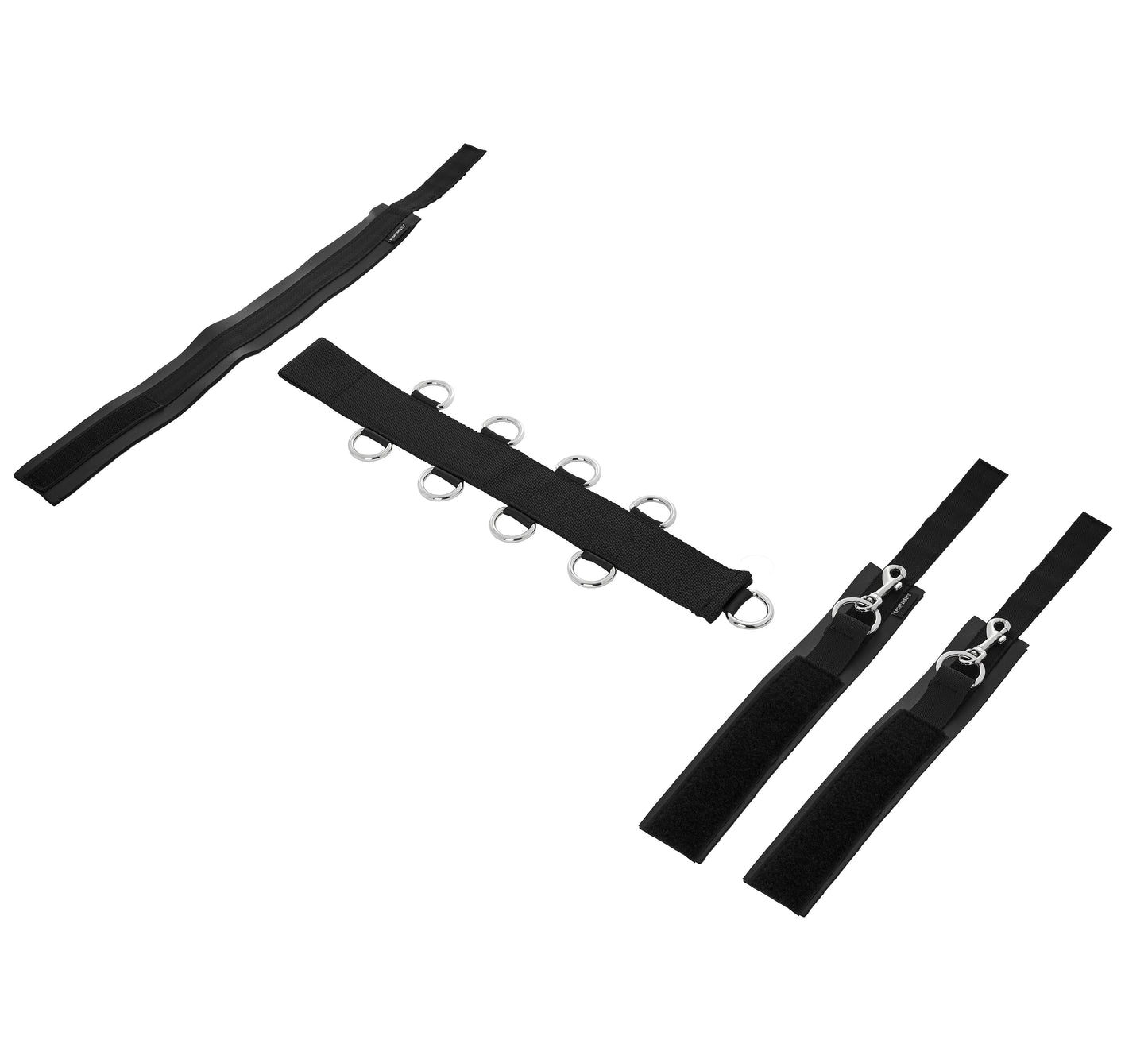 Sportsheets Neck and Wrist Restraint – soft neoprene bondage collar and cuffs with D-rings and nylon strap for full-body restraint play