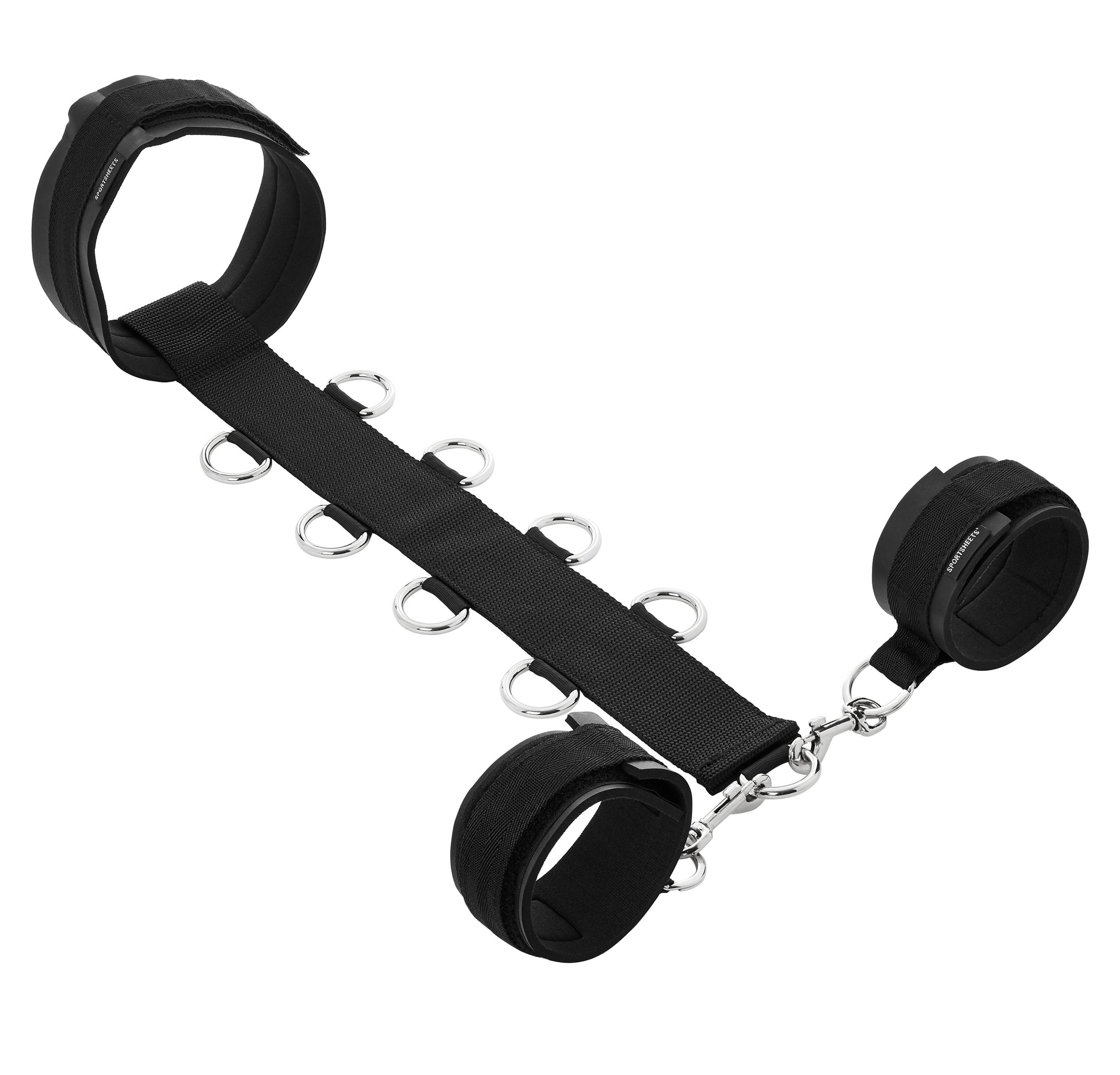 Sportsheets Neck and Wrist Restraint – soft neoprene bondage collar and cuffs with D-rings and nylon strap for full-body restraint play