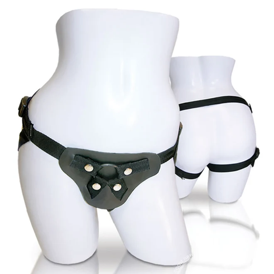 Sportsheets Leather Harness – adjustable black leather strap-on harness with O-ring and rear strap detail