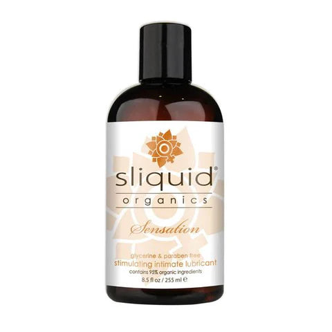 Sliquid Organics Sensation lubricant bottle on a white background