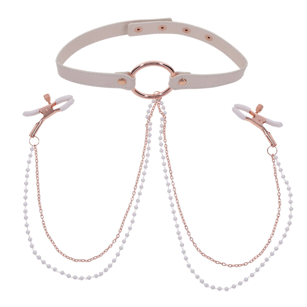 Sportsheets Peaches ‘n CreaMe Collar with Nipple Clamps