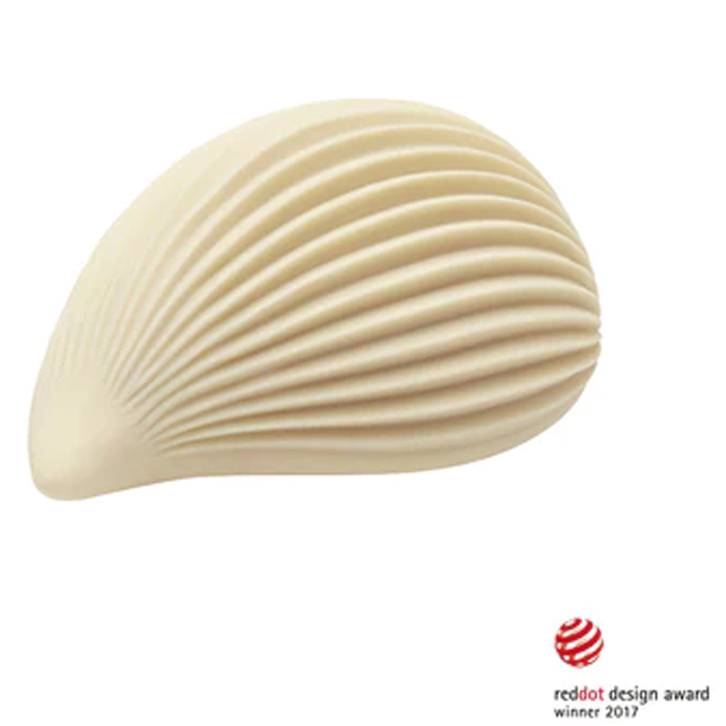 Tenga Iroha Kushi soft-touch ribbed vibrator – blush-colored, waterproof external massager with curved body and tapered tip.