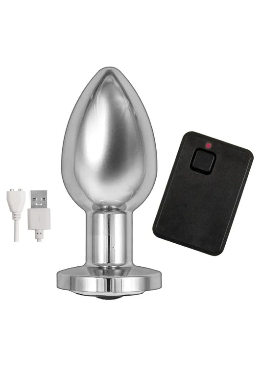 NassToys Ass-Sation Remote Vibrating Metal Plug - Silver