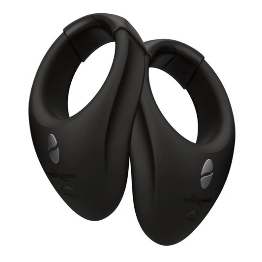 We-Vibe Tease Us Bond + Bond set – two wearable vibrating rings with remote, app control, and adjustable fit in black silicone.