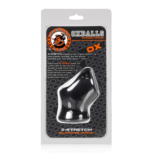 Oxballs Unit-X Stretch Cocksling – Black dual-use cock and ball ring with stretchy base for sack pulling and erection support