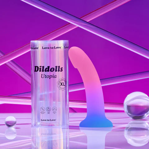 Dildolls Utopia Size L – Medium Gradient Liquid Silicone Dildo with Velvety Finish, Curved Shape, and Strong Suction Base