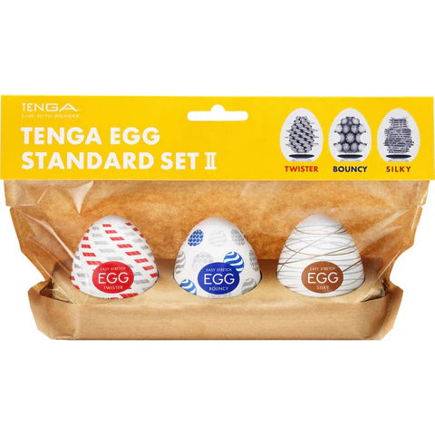 TENGA EGG Standard 3 Pack II featuring Twister, Bouncy, and Silky textured eggs