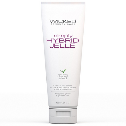 Wicked Simply Hybrid Jelle – 4oz extra-thick hybrid lubricant gel with clean ingredients and olive leaf extract