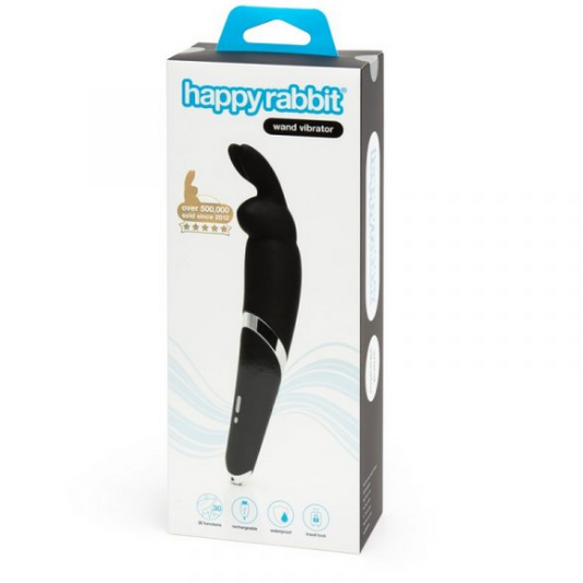 Happy Rabbit Wand Vibrator – Black Silicone Rechargeable Wand with Bunny Ears