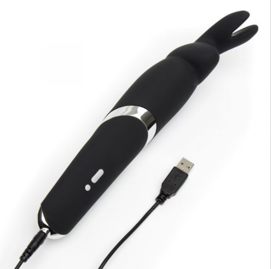 Happy Rabbit Wand Vibrator – Black Silicone Rechargeable Wand with Bunny Ears