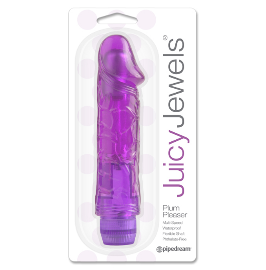 Juicy Jewels Plum Pleaser – Flexible Waterproof Jelly Vibrator in Glitter Purple