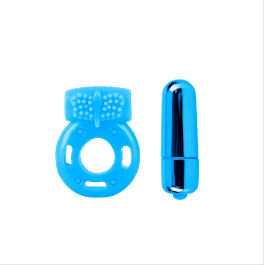 Neon Vibrating Couples Kit – Blue Mini Rabbit Vibrator and Cock Ring Set