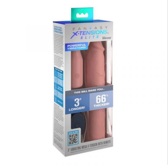 Fantasy X-tensions 9” Elite Sleeve with Vibrating Plug – Penis extension with added girth, vibration, and customizable fit