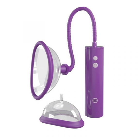 Fantasy for Her rechargeable pussy pump kit with suction domes and USB cable – pink automatic clitoral enhancer