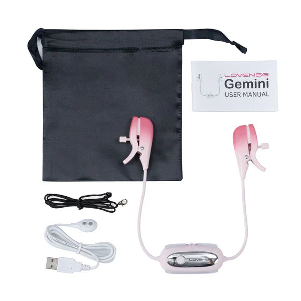 Lovense Gemini app-controlled vibrating nipple clamps made from body-safe silicone and ABS