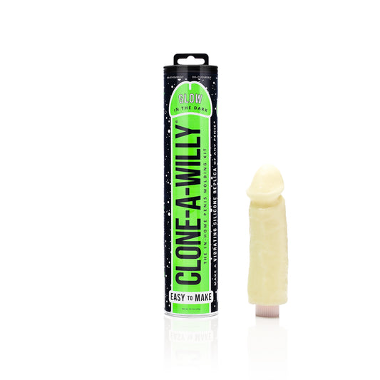 Clone-A-Willy Glow in the Dark Green kit with components laid out