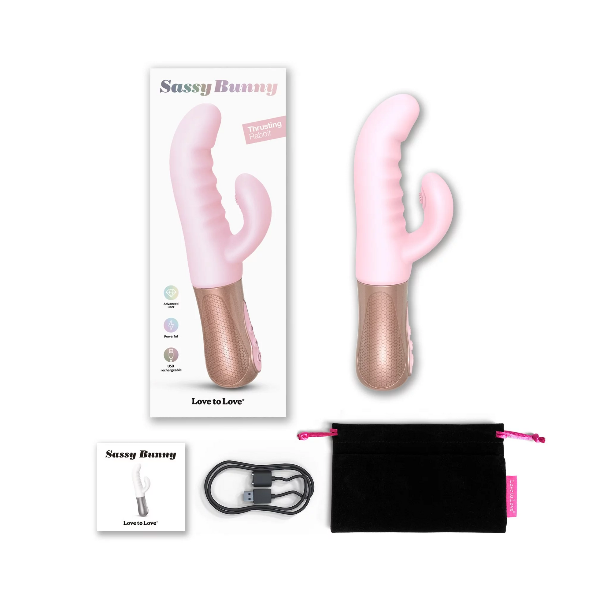 LOVE TO LOVE Sassy Bunny – Thrusting and Tapping Rabbit Vibrator in Pink Silicone