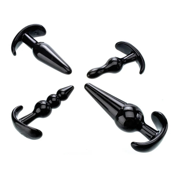 Adam and Eve 4 piece anal plug kit beginner training set multiple sizes black TPE plugs