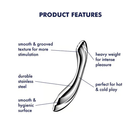 Satisfyer Pure Gravity 2 stainless steel curved dildo with rippled texture