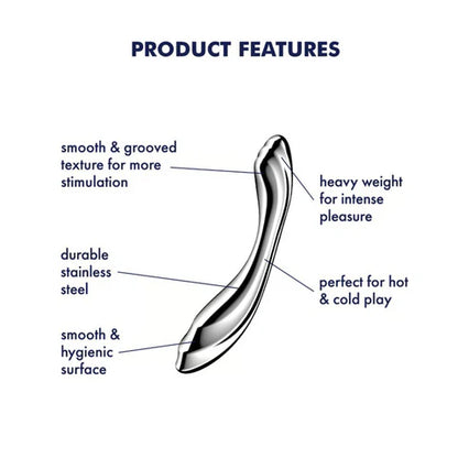 Satisfyer Pure Gravity 2 stainless steel curved dildo with rippled texture